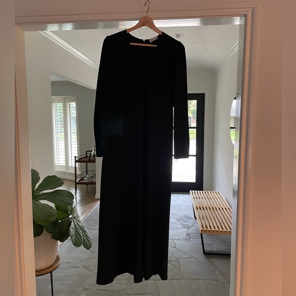 Valentino Red black, longsleeved crepe v-neck full-length dress - Picture 4 of 9